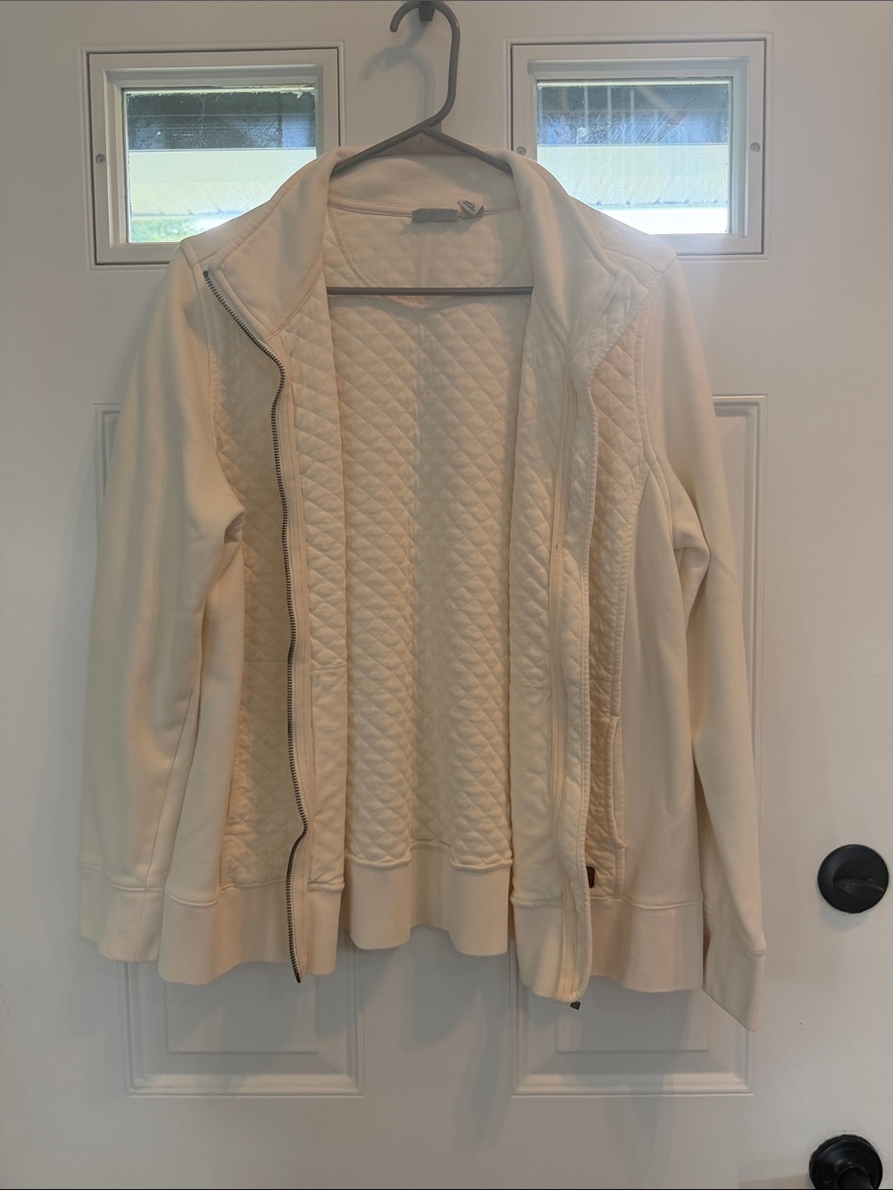 L.L. Bean Cream Quilted Zip-Up Bomber Jacket